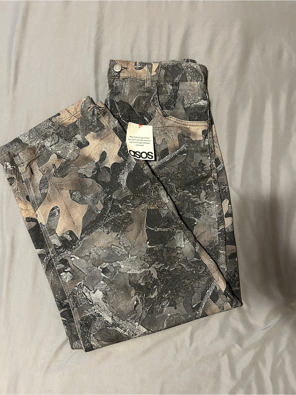 ASOS Real Tree -Print Jeans in Gray & Tan Mix